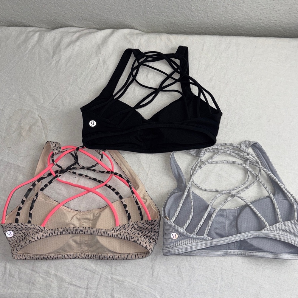 3 Lululemon Athletica Sz 4 Free to be Bra Wild Sports Black Tan Gray Running